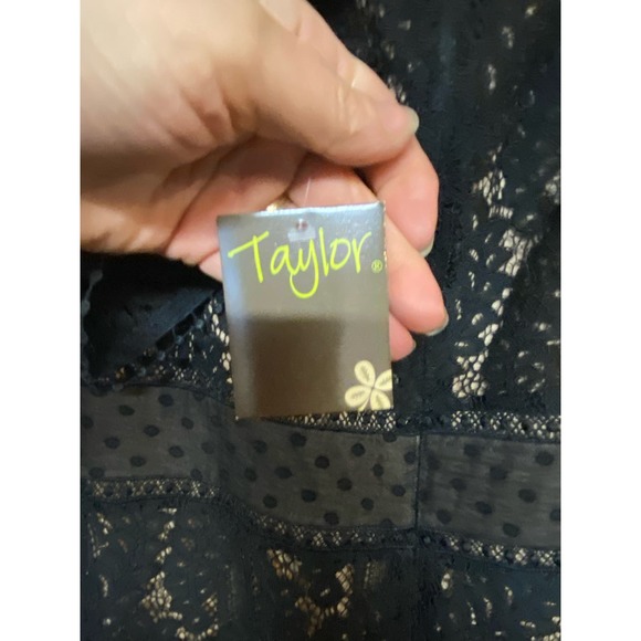 NWT Taylor Dress 4 SMALL Black V-Neck Swiss Dot Lace Short Sleeve High Waist - Picture 3 of 5